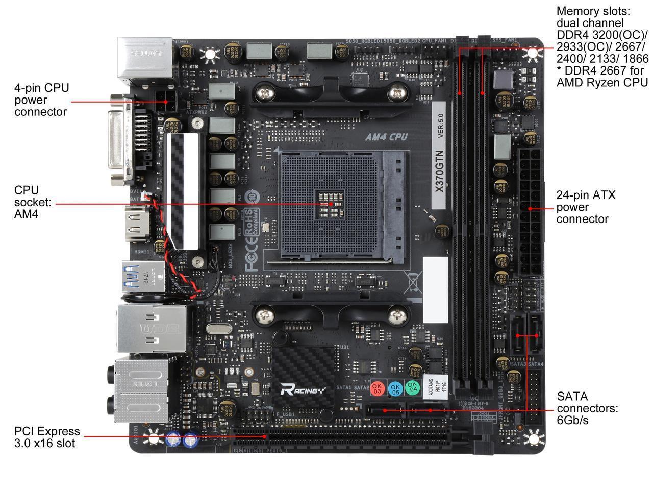 BIOSTAR X370GTN AM4 AMD X370 SATA 6Gb/s USB 3.1 HDMI Mini ITX AM